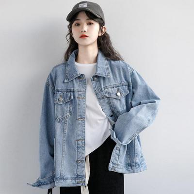 Jaqueta jeans azul nova primavera feminina primavera e outono casual top bf jaqueta jeans solta