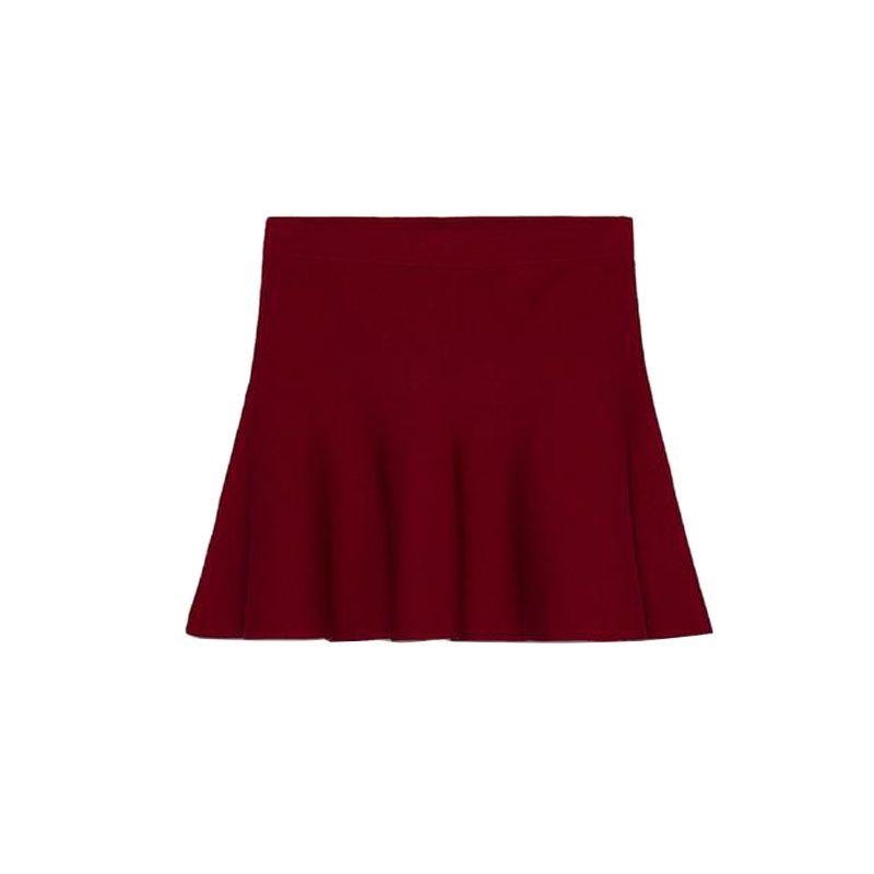 

Simple Graceful Stand Collar Short Sleeve Tops 3519003 Plain Stitch A- line Hem Mini Skirt 3519004 Light red skirt L
