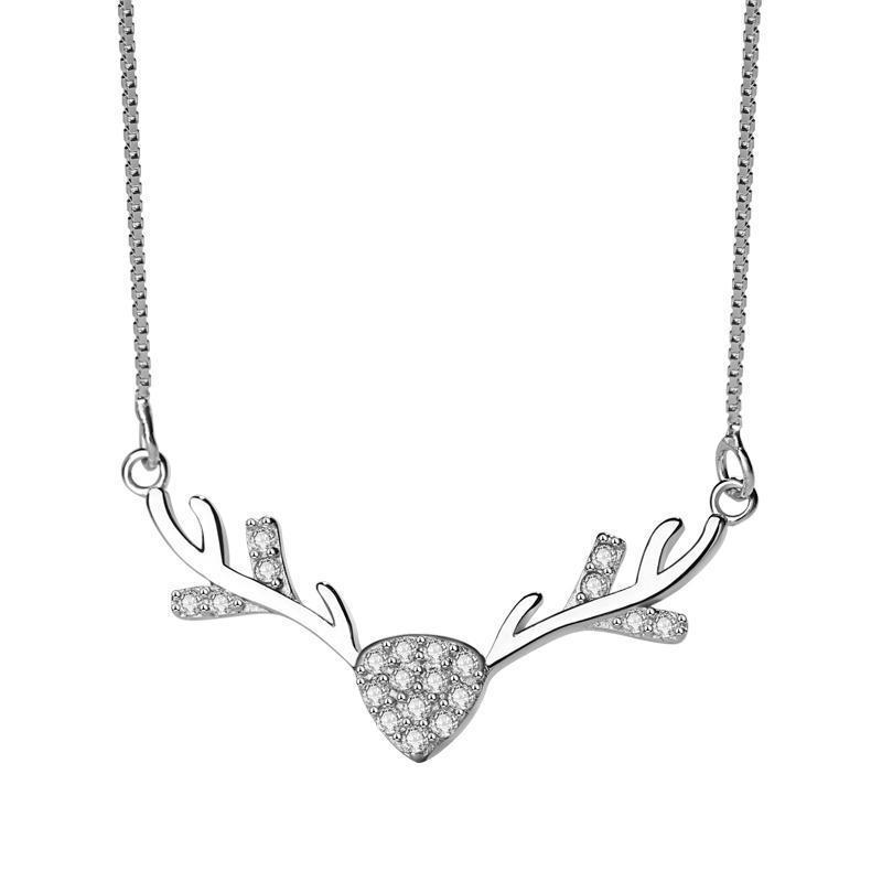 Mori Style Sweet Reindeer Antler Zircon Clavicle Necklace - Christmas Gift