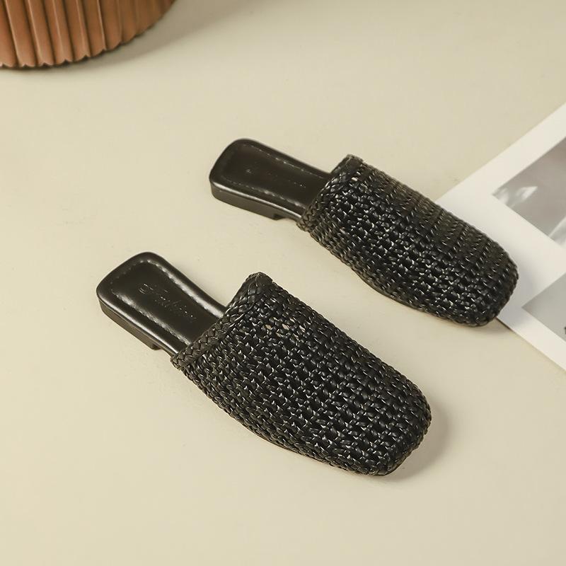 Silver Outer Wear Hollow Woven Bag Head Half Slippers Women's Summer 2025 New Versatile Internet Celebrity Flat Cool Slippers