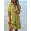 QICED Fashion Summer Spring Solid Color Print Short Sleeve V-Neck Casual Dresses