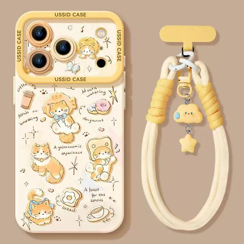 Bread kitten mobile phone case with bracket, suitable for iphone17pro magnetic attraction 16pm Apple 15 cute 14/13 set