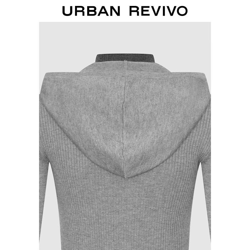 UR2025 Women's Faux Two-Piece Hooded Knit Cardigan