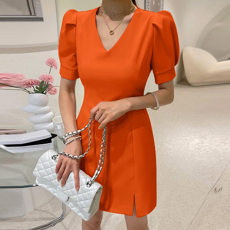 

VONDA Жіноча літня елегантна однотонна вільна сукня з V-подібним вирізом і короткими рукавами на талії 5XL помаранчевий