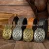 Retro Oval Carved Large Buckle PU Leather Belt - Unisex Casual Waistband
