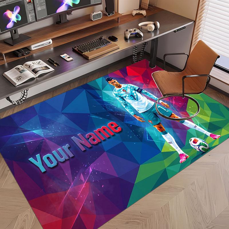 Custom Rug Cristiano Ronaldo Pattern Print Name Text Soft Non‑Slip Floor Carpet for Home Indoor Decoration