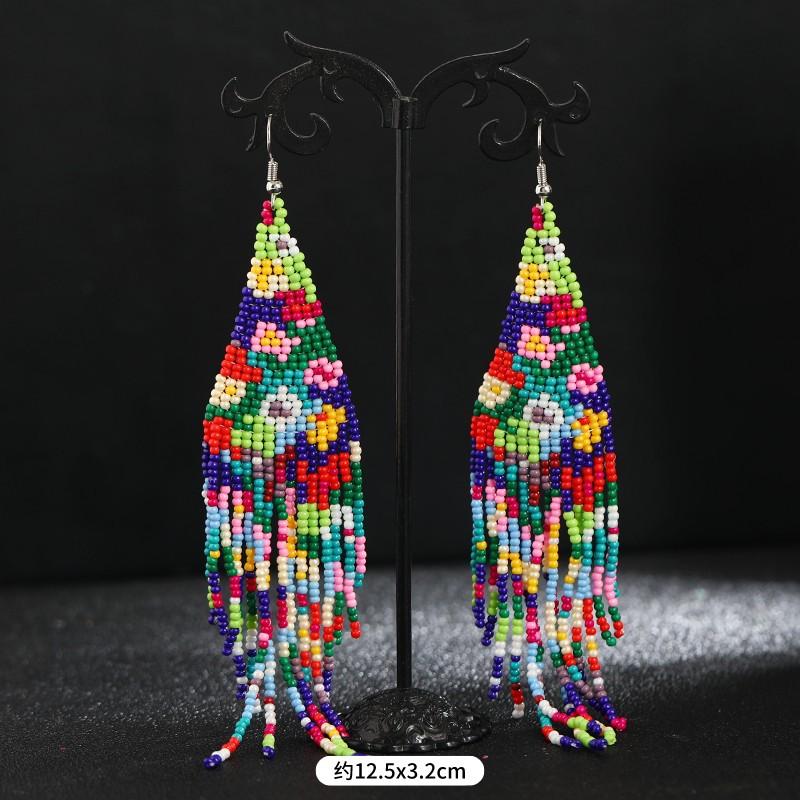 Hand-woven Bohemian Floral Ethnic Style Fringed Earrings Niche Personality Retro Color Earrings Tide