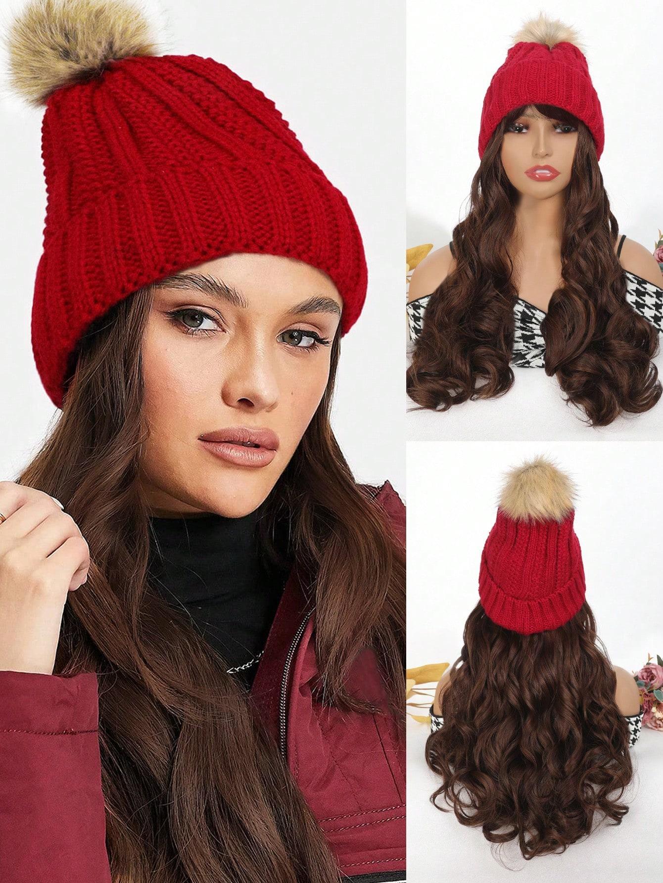 

Синтетический парик шапка бини 18 дюймов длинный кудрявый женский парик вязаная шапка зимняя шапка 18inch