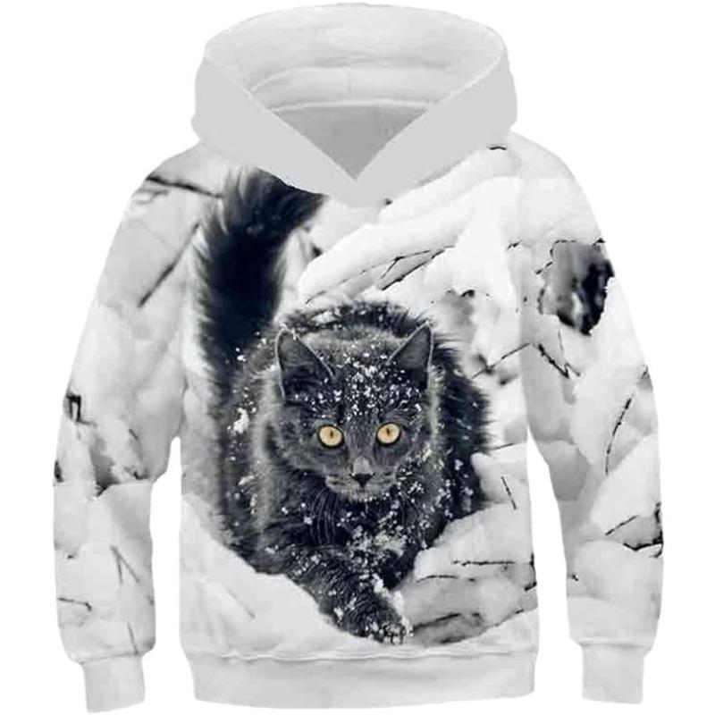 Autumn 3D Cat Pattern Printed Top Fashionable Casual Long Sleeved Children's Boy Hoodies