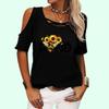 Women Fashion Shoulder Short Tee Shirt Round Collar Off Sleeve Top Ladies Casual Print T-shirt