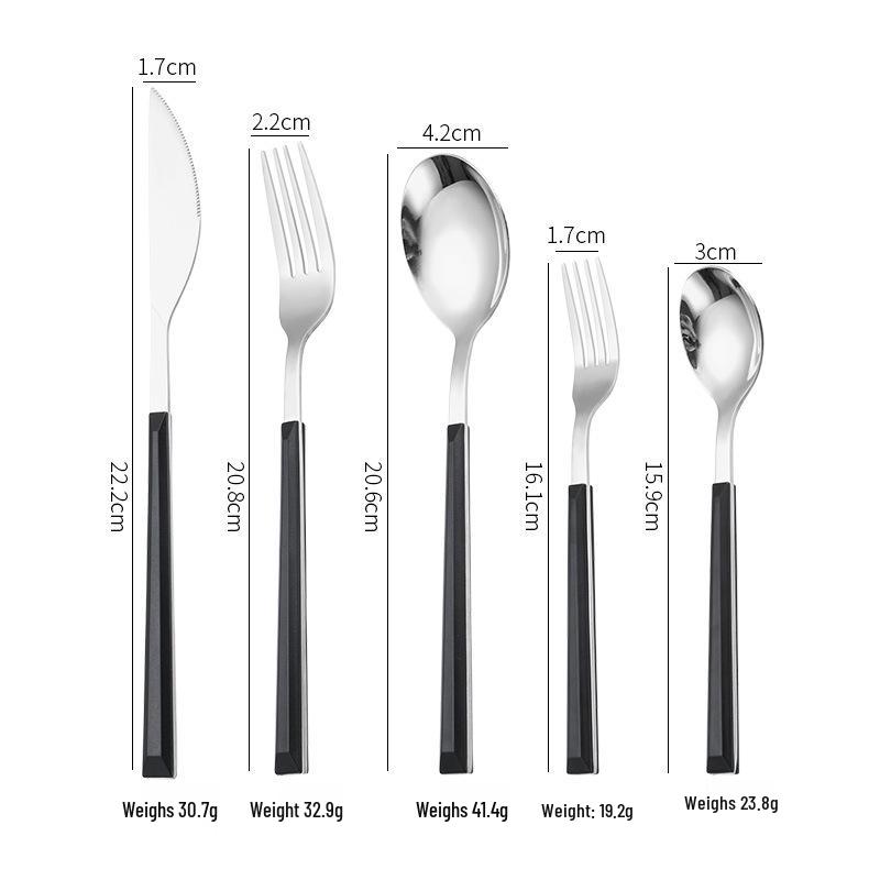 Korean Style 430 Stainless Steel Tableware Set with Imitation Wood Grain Handles: Includes Knife, Fork, Spoon, and Chopsticks