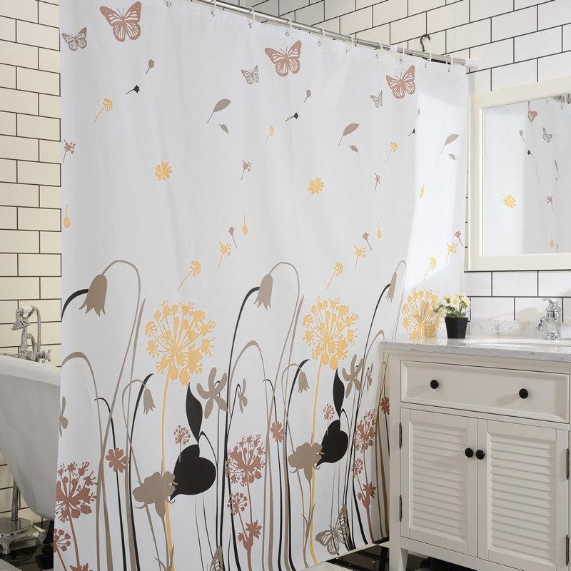 Shower Curtain Dandelion Floral Print White Bathroom Curtains Waterproof Postal Style Water Resistant Peva Fabric With Hooks