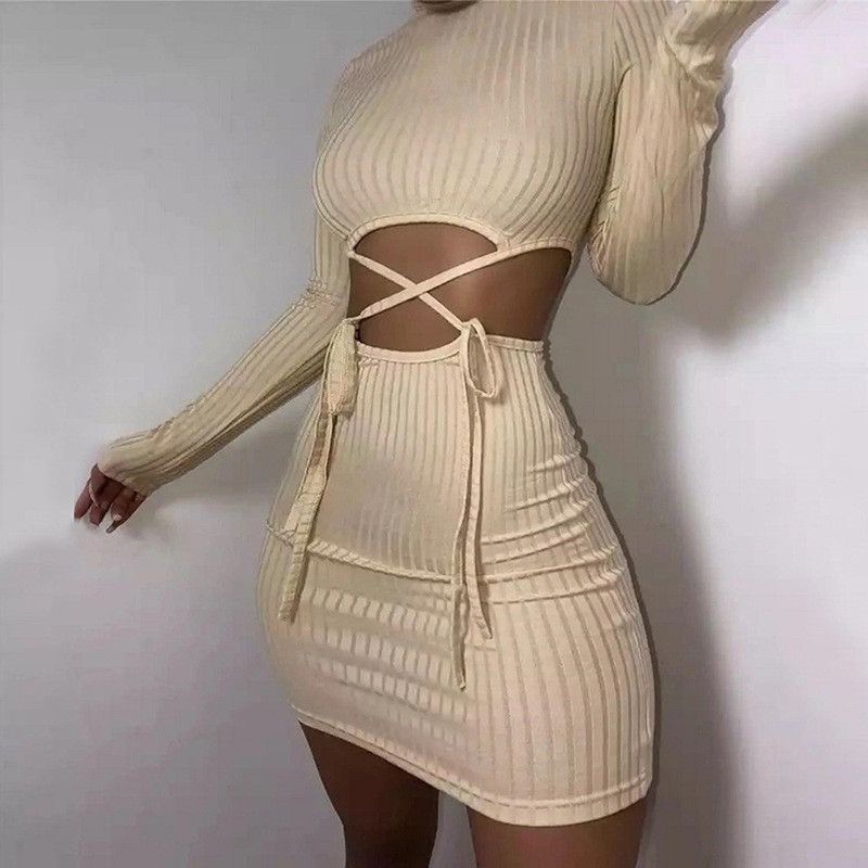 

2025 New Fashion Womens Slim Mini Dress Khaki