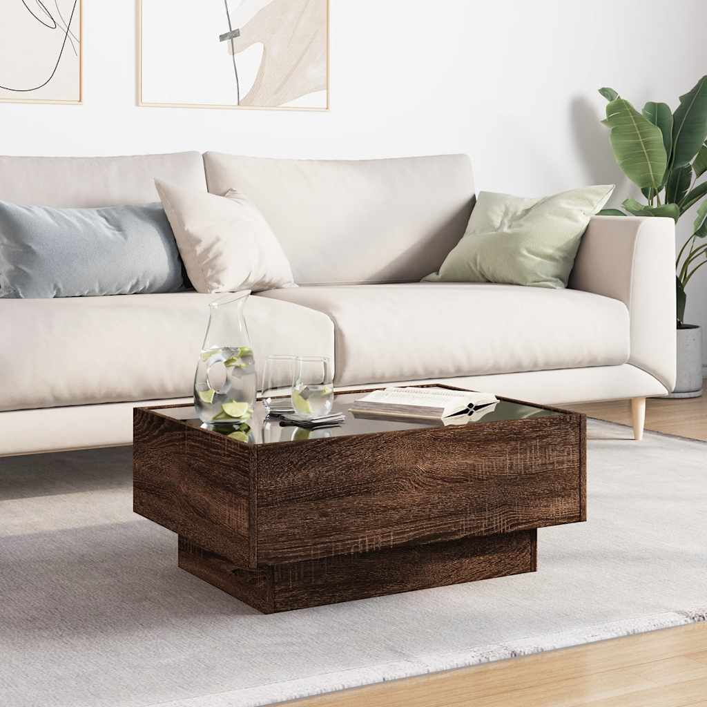 LED Coffee Table Brown Oak Effect 70 x 50 x 30 cm Wood Based Material