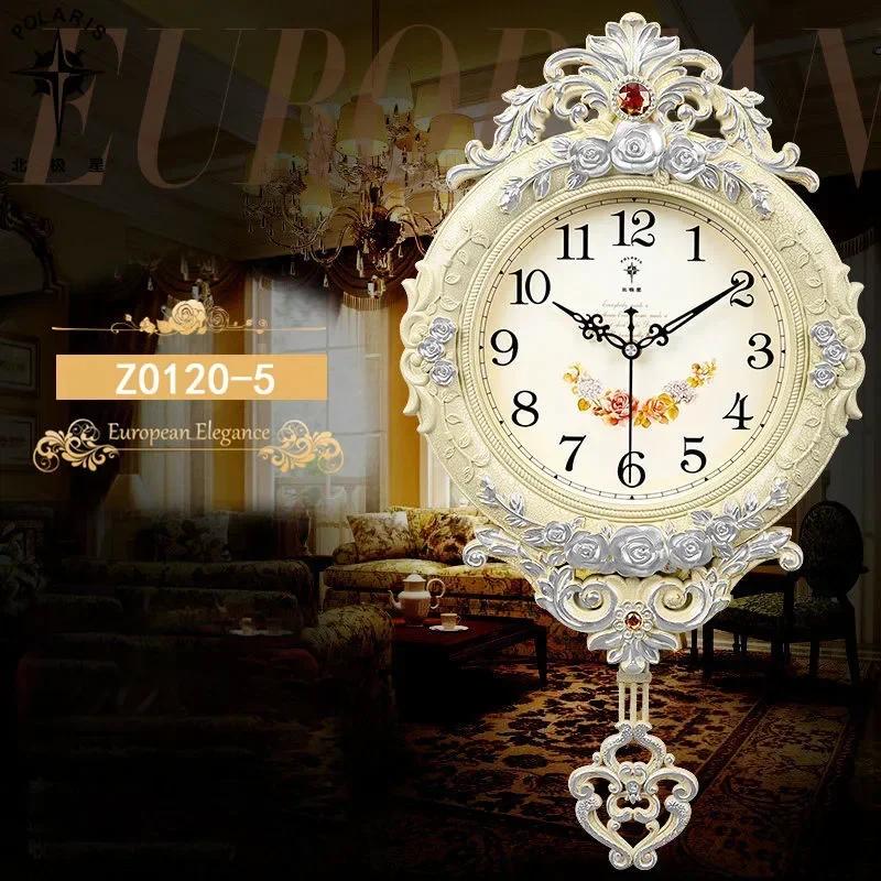 European-style Living Room Decoration Mute Large Wall Clock Wall Sticker Home Decor Bedroom Flower Carving Retro Swing CloI9K3F4