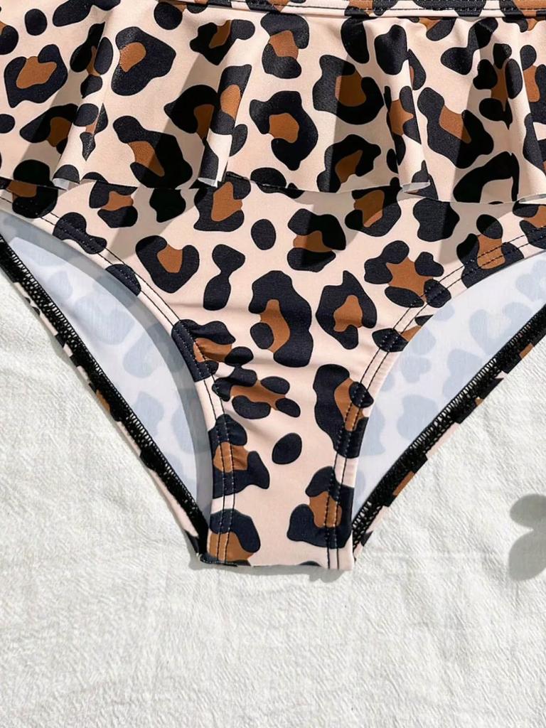 Set Costume da Bagno Due Pezzi per Bambina Top Bikini Monospalla con Volant e Spalline Regolabili e Slip Vita Alta con Bordi a Volant Costumi da Bagno per Bambini