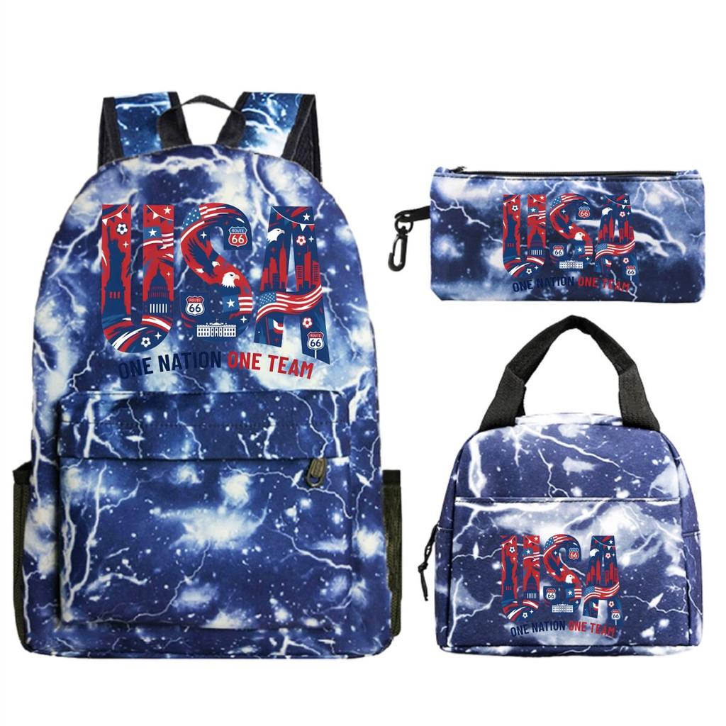 Modisches Fußballliebhaber 3-teiliges Set Vintage England USA Buchstaben Druck Lunchtaschen Rucksack 3-teilige Sets Jungen Mädchen Lässiger Rucksack Geschenke