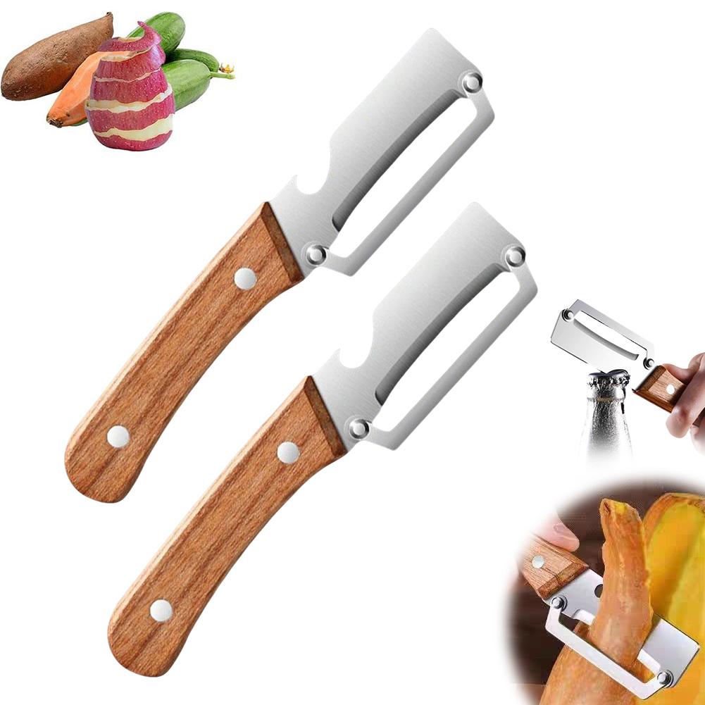 Stainless Steel Peeler with Wooden Handle for Peeling and Slicing Fruits and Vegetables Multi-Function Kitchen-Specific Peeler