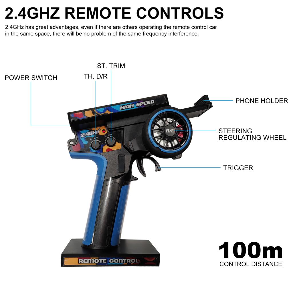 Remote Control Car, 2.4 GHz 60 KPH High Speed 4WD Electric Vehicle with Brushless Motor and LED Lights, Rechargeable