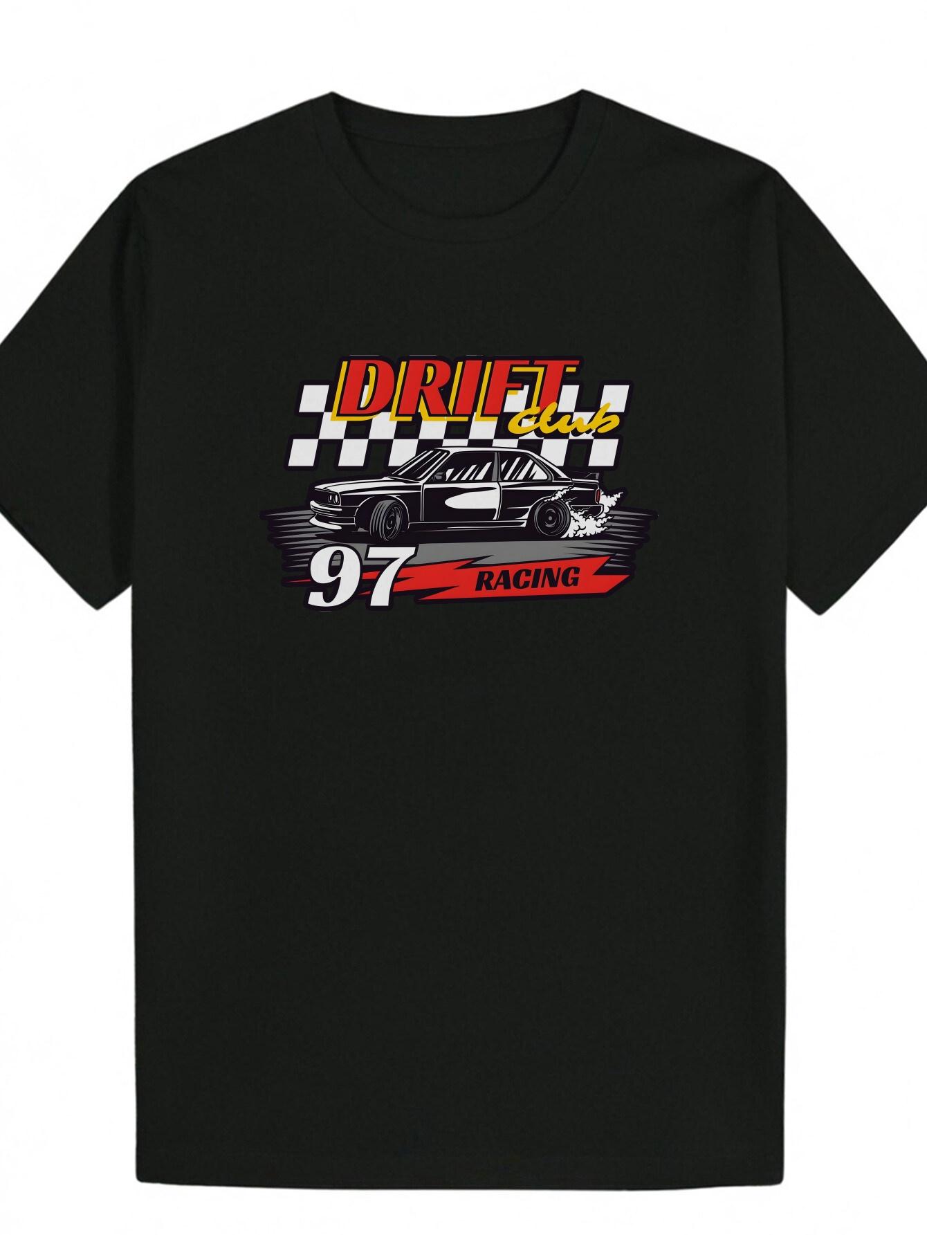 Crew Neck Polyester T-shirt with Bold DRIFT Letter Print M