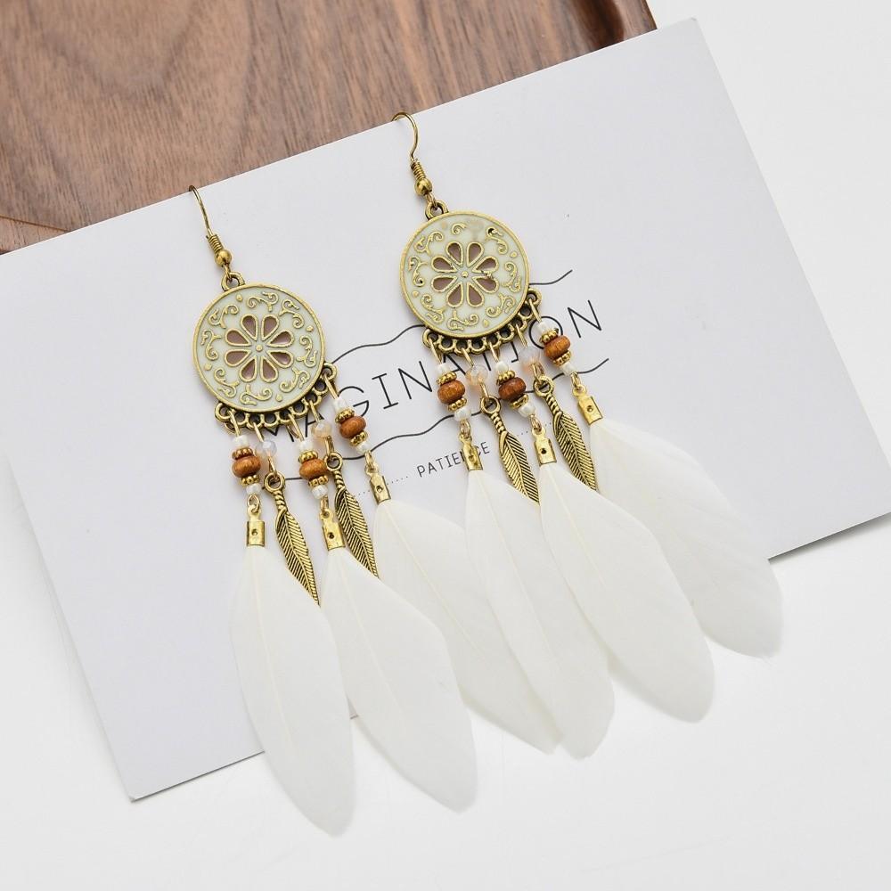 Boho Feather Earrings Ethnic Leaf Shape Long Dangle Tassel Earring Jewelry Accessories Dream Catcher Women Drop Earrings Wedding