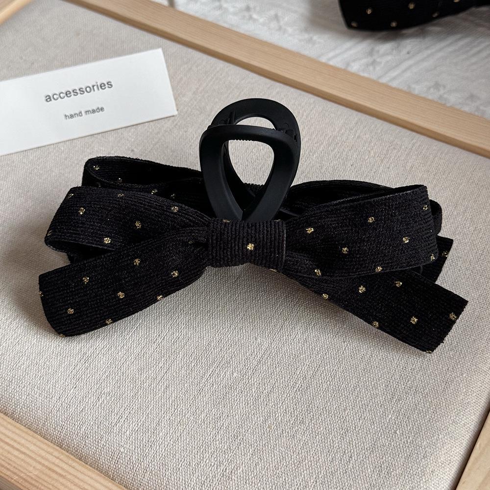 Hepburn-Style Black Double-Sided Bow Shark Hair Clip for Women