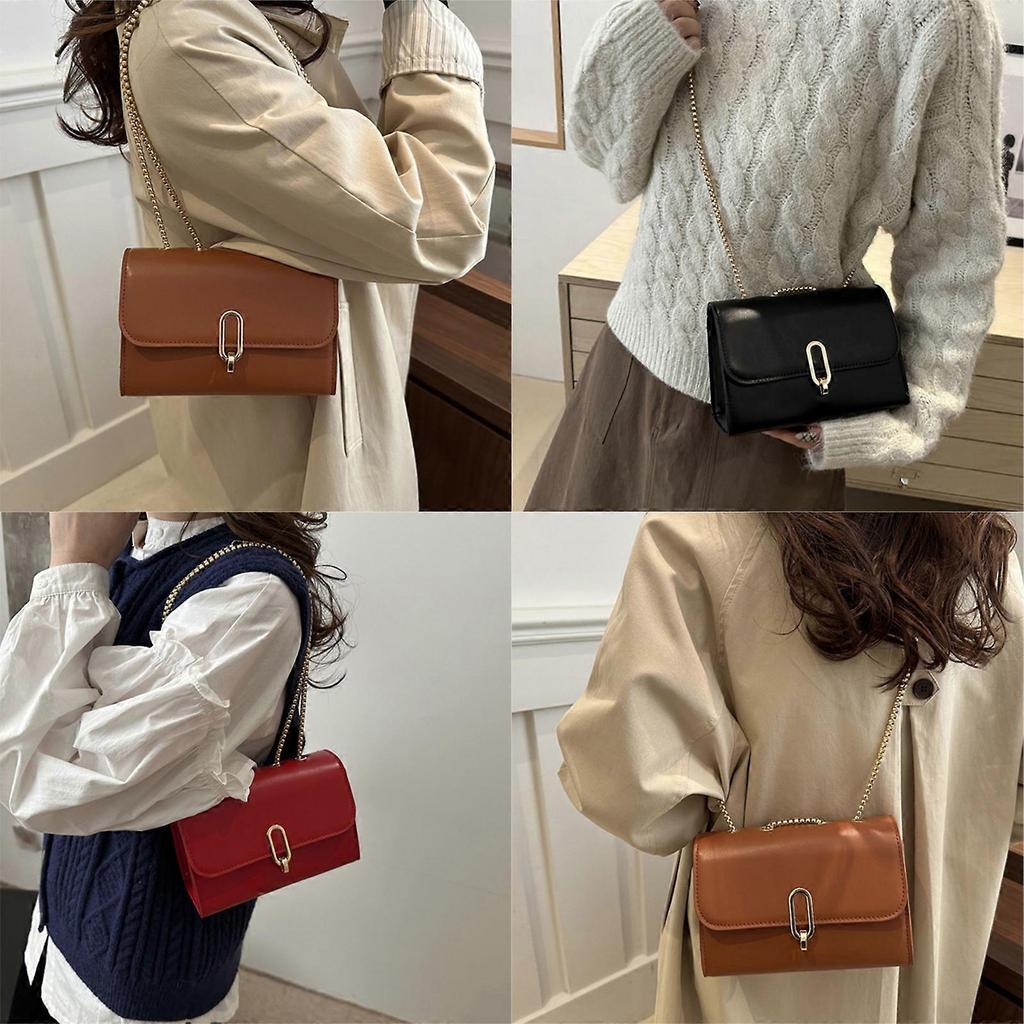Small Leather Crossbody Bag with Chain Strap PU Shoulder Bags Evening Bag Casual Satchel Purse for Daily Essential Black