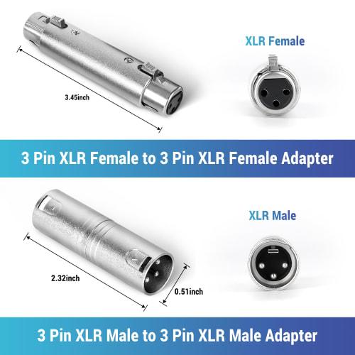 Togconn XLR Adapter 4-Pack, Includes 2 XLR Male-Male Connectors and 2 Female-Female Couplers, 3-Pin XLR Gender Changer Connectors, Compatible with Mix