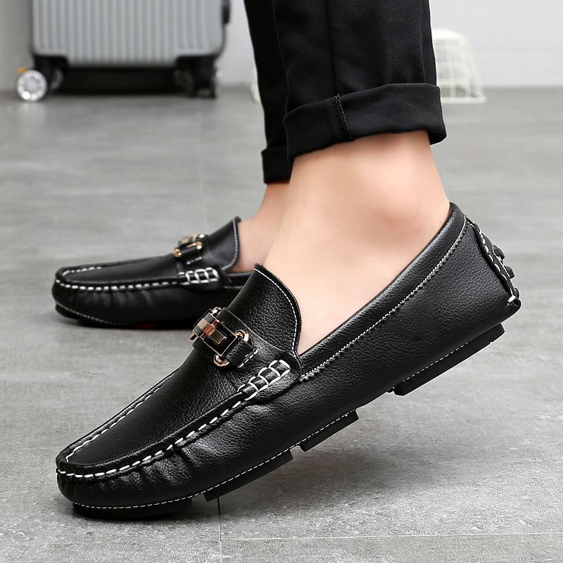 2025 spring new cowhide Doudou shoes men's genuine leather Korean version trendy men's casual leather shoes soft-soled driving men's shoes