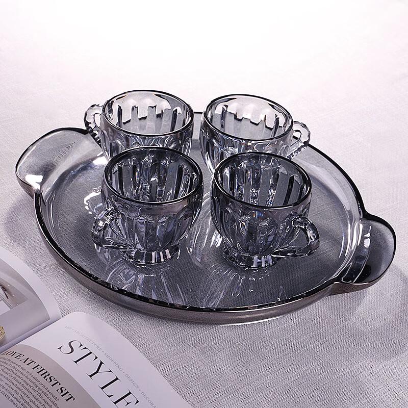 Grey Handle Heat-Resistant Glass Tea Cup Set
