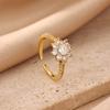 Elegant Zircon Sunflower Rings For Women Gold Color Stainless Steel Sunflower Adjustable Ring Bridal Wedding Jewelry Gift