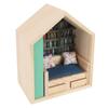 Miniatur-Bücherregal Handgefertigtes Holzhausmodell mit kleinen Kissen Lustiges Mini-Bücherregal Ornament zur Schreibtischdekoration