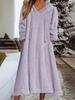 Women's Long Sleeve Round Neck Casual Loose Warm Hooded Fleece Sweater Midi Dress