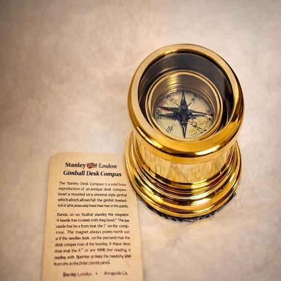 Brass Gimbal Desk Compass Nautical Decor