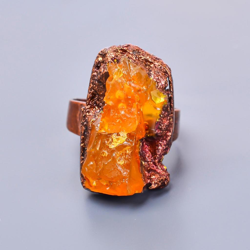 Hessonite Garnet Rough Stone Mother Gift Eternity Sisters Day Trendy Ring Copper V-11