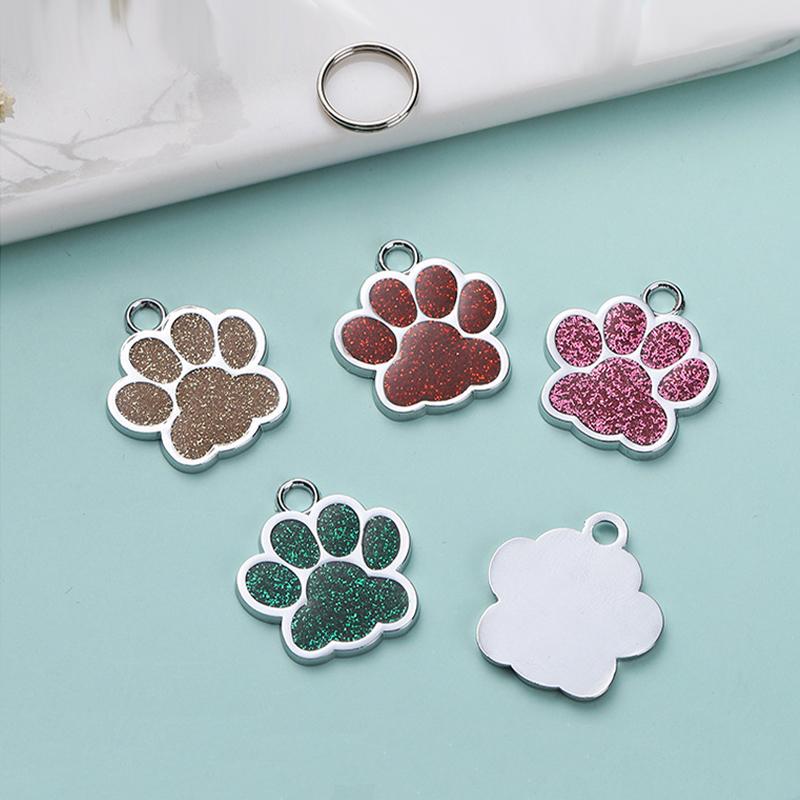 Solid Paw Print Pet ID Tag Zinc Alloy Dog Cat Name Plate Custom Laser Engraving Design Collar Keychain OEM Accepted