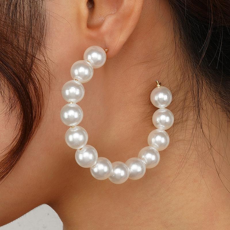 European and American Large Circle Pearl Earrings Women's Korean Versatile Exaggerated Circle Pearl Earrings