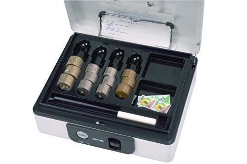 SENTRY SCB-10 Small Cash Box, Storage Box, Keyed Included, B6, Key Lock, Coin Case, One-Touch Open, Light Gray