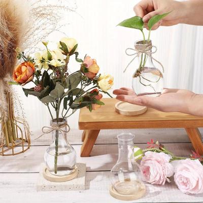 12pcs Clear Plastic Vases | 4.7-inch Mini Light Bulb Style, Round, Durable for Table Center Decoration, Weddings, and Home Decor
