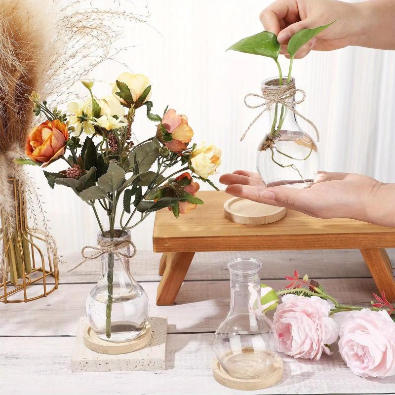 12pcs Clear Plastic Vases | 4.7-inch Mini Light Bulb Style, Round, Durable for Table Center Decoration, Weddings, and Home Decor