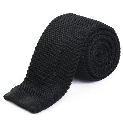 [RACHEL] Rachel Knit Tie, Narrow Tie, Slim Tie, Washable, 6cm Wide, Square End, Piqué Knit, Solid Color (A: Black)