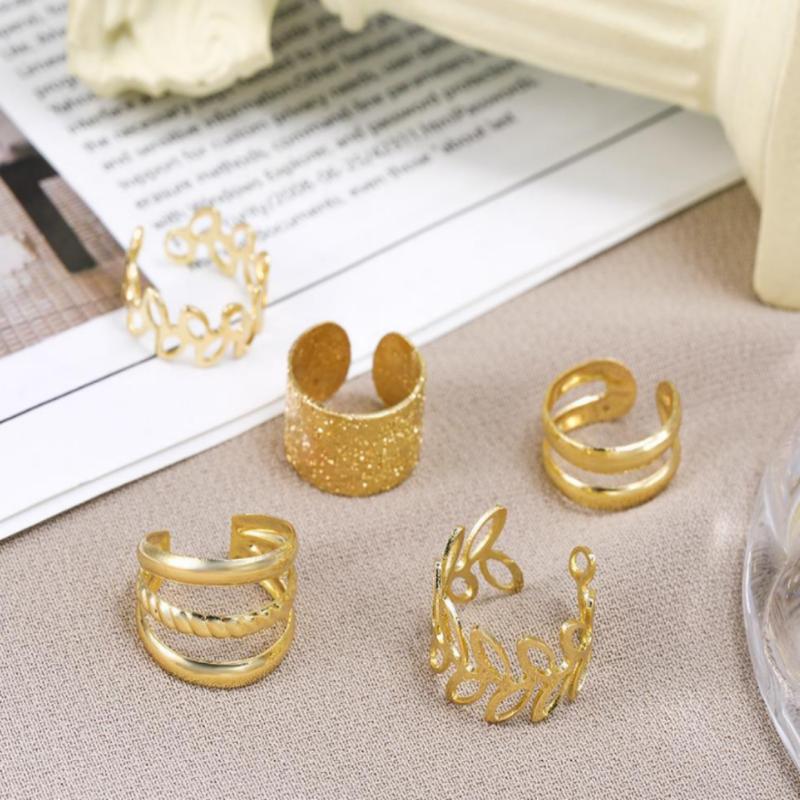 Набор из 5 шт. серьги-каффы Rose Gold - Серьги-клипсы в виде листа, не требуют прокола ушей, Креативные минималистичные С-образные клипсы, Модные J