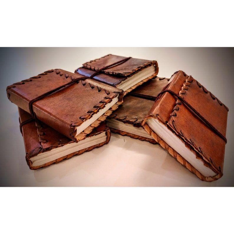 PACK OF 5 Vintage Style Pack of 5 Leather Bound Stitched Refillable Pocket Journal - Unlined Travel Diary - Book of Shadows - Gifts for Him   Her