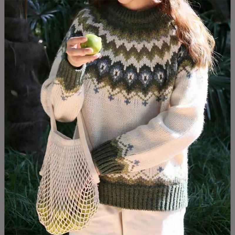 European Autumn/Winter Women's Thick Jacquard Knit Sweater - Acrylic Blend