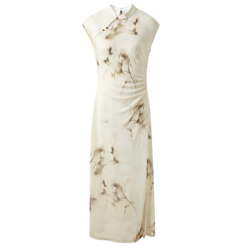 Sancai 'Tea Smoke Dream' New Chinese Style Mesh Print Long Dress