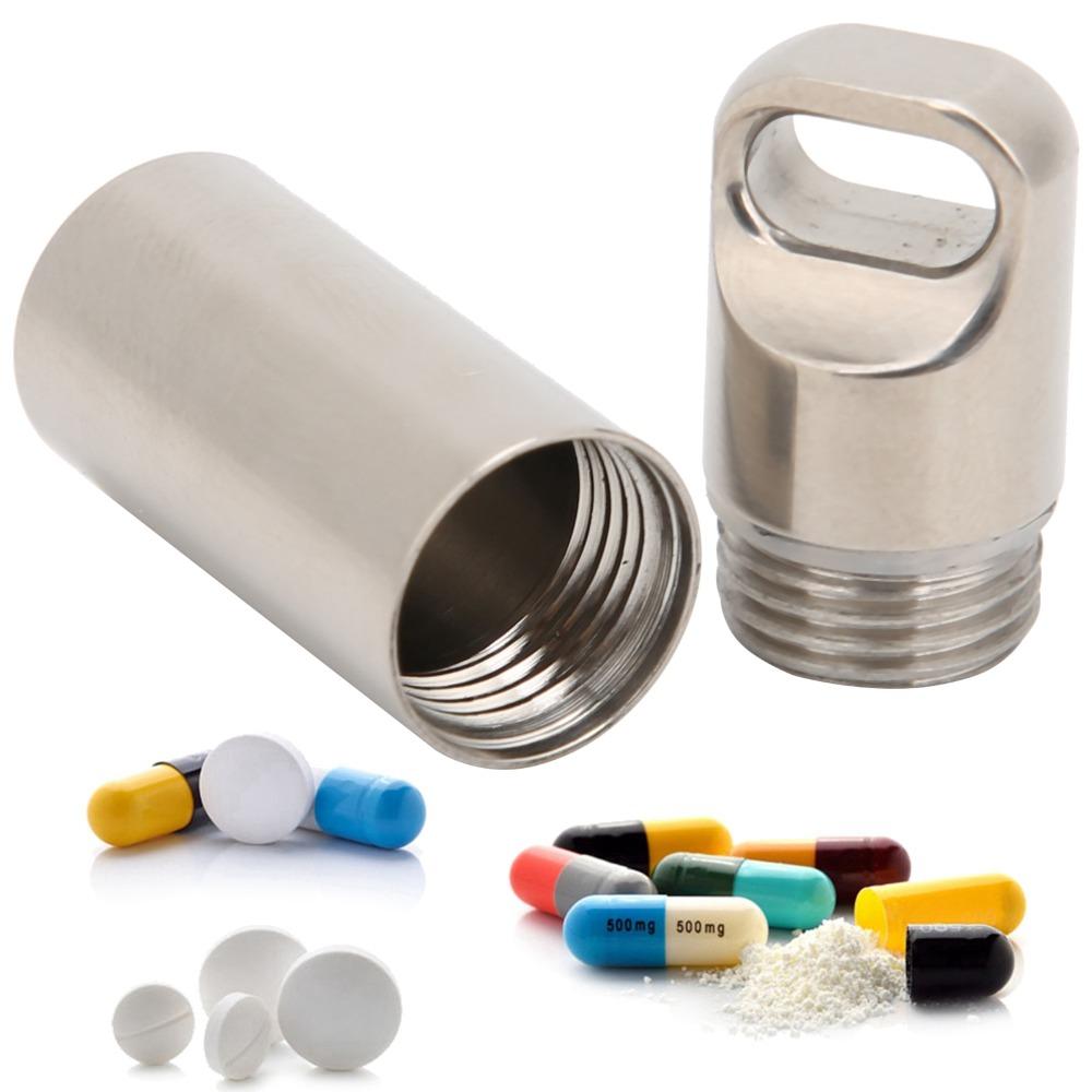 2 Pcs Mini Waterproof Pill Case Stainless Steel Pill Case Keychain Durable Pill Case  Travelling