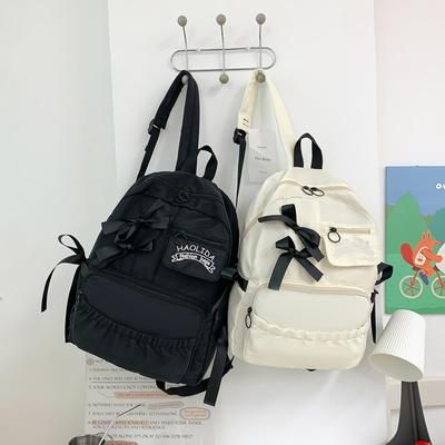 Japanese Contrasting Backpack 2025 New Bow Pleated Student Schoolbag Women's College Style Cute Versatile Backpack