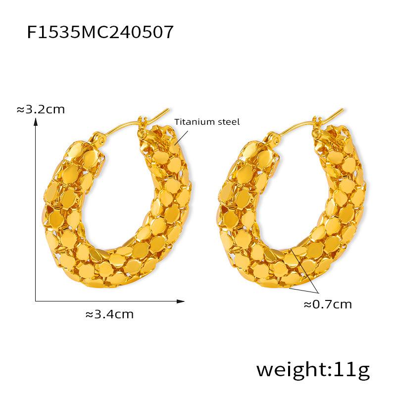 European  American Sequined Round Spliced Titanium Steel 18k Gold C-Shaped Ear Hoops - Non-fading Fashion Earrings