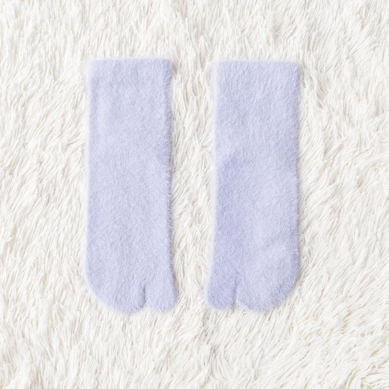 3 Pairs Woman Girl Winter Tabi Socks Short Tube Warm Two Toed Sock Thick Soft Cozy Plush Solid Color Split Toe Bed Sleep Socks