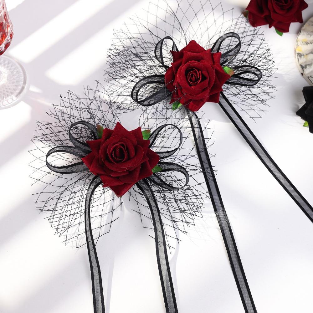 Elegant Halloween Hairpin Fashion Mesh Headpiece Creative Rose Hairpin Dress Up Event